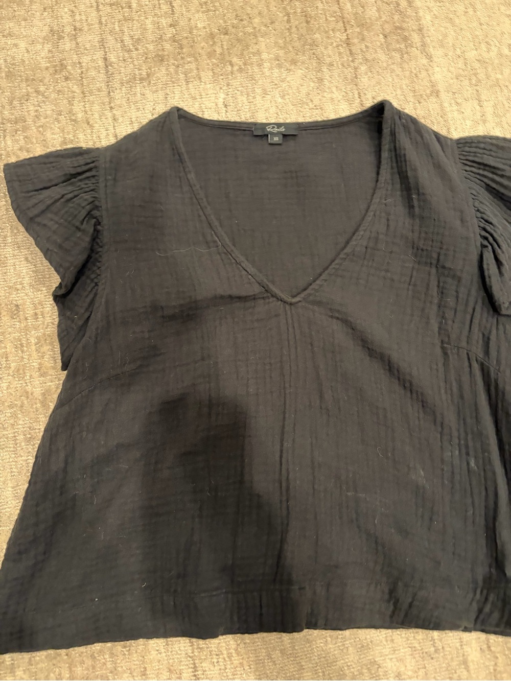 Rails Black V-Neck Cotton Gauze Flutter Sleeve Blouse